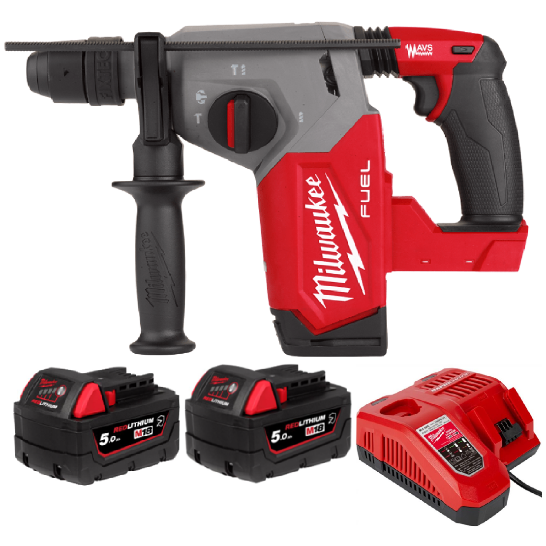 MILWAUKEE 2 X18V 5.0AH LI-ION FUEL M18 SDS-PLUS 26MM Rotary Hammer FHX-0X0 Asia PLUS 2 X M18B5 & M12-18FC CHARGER