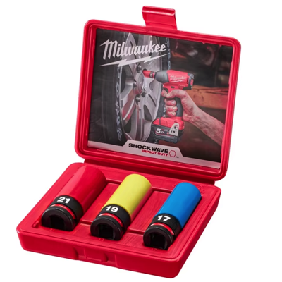 MILWAUKEE SHOCKWAVE Impact Duty 1/2" DRIVE Metric Lug Nut Wheel Deep Socket 3PC/SET 49-66-7834