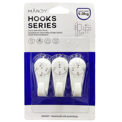 MANDY Concrete Nail Wall Hook 3PC/PACK UP TO 9.0KG Load