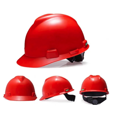MSA Standard V-Gard Safety Helmet Slotted Cap RED (FAS-TRAC Ratchet Suspension)