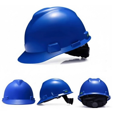 MSA Standard V-Gard Safety Helmet Slotted Cap BLUE (FAS-TRAC Ratchet Suspension)