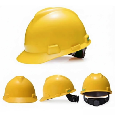 MSA Standard V-Gard Safety Helmet Slotted Cap YELLOW (FAS-TRAC Ratchet Suspension)