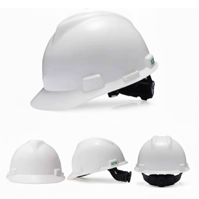 MSA Standard V-Gard Safety Helmet Slotted Cap WHITE (FAS-TRAC Ratchet Suspension)