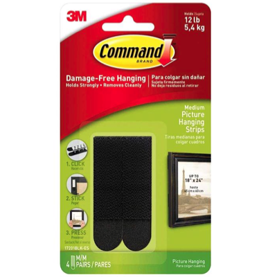 3M COMMAND 17201BLK Picture Hanging Strips 4KG BLACK