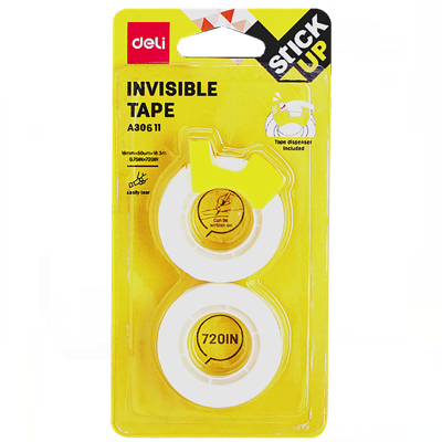 DELI Invisible Office Tapes With 1 X Tape Dispenser 18MM X 18.3M 2PC/PACK
