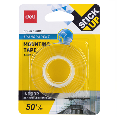 DELI EA35201 Double Sided Mounting Tape CLEAR 25.4MM X 1.5M X 1MM