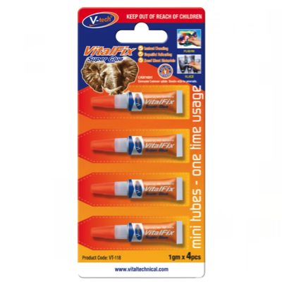 V-TECH VITALFIX Mini Super Glue MINI ONE-TIME USE 4 X 1g VT-119