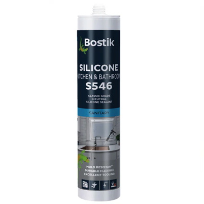 BOSTIK S546 NEUTRAL CURE ANTI-FUNGUS BATHROOM & KITCHEN SILICONE SEALANT 260ML