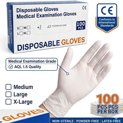 HardwareCity WHITE Disposable Vinyl Gloves MEDICAL EXAMINATION GLOVES 100PC/BOX