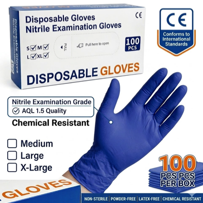 HardwareCity BLUE Disposable Vinyl Gloves NITRILE CHEMICAL GLOVES 100PC/BOX