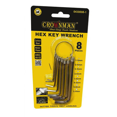 CROWNMAN ECONOMY 8PC HEX KEY WRENCH METRIC MM 0430008-1
