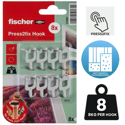 FISCHER PRESS2FIX SOFTBOARDS HOOKS 8PC/PACK 570491