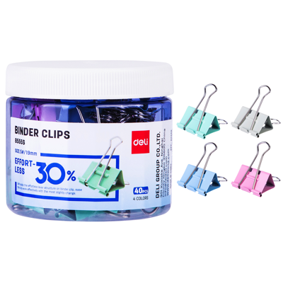 DELI COLORFUL BINDER CLIPS 19MM 8555S 40PC/BOX