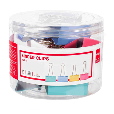 DELI COLORFUL BINDER CLIPS 51MM E8551, 12PC/BOX
