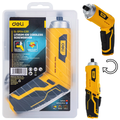 DELI 3.6V LI-ION CORDLESS SCREWDRIVER 1/4 HEX EDL-DP04-E2B1 USB RECHARGEABLE