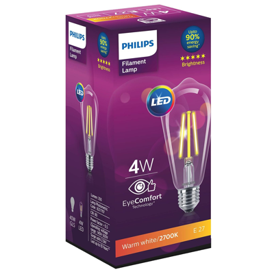 PHILIPS 4W FILAMENT LED E27 WARM WHITE ST64
