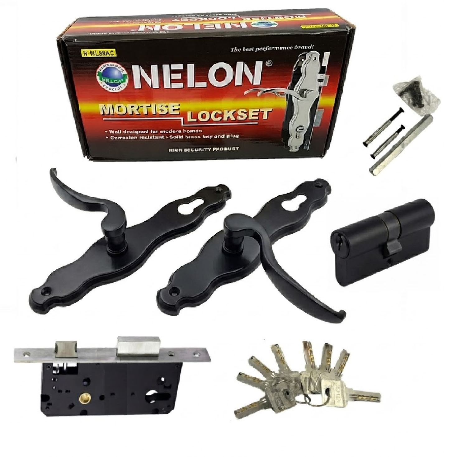 NELON High Security METAL GATE LOCK Full Set Comes With 8 PUNCHED KEYS (MATT BLACK)