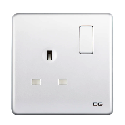 British General BG Neo Slimline SILVER 13A Single Gang Switched Socket (PCSL21)