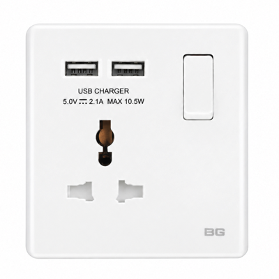 British General BG Single Gang Universal Switched Power Socket 2 X USB (COMMERCIAL USE ONLY)
