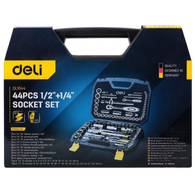 DELI EDL1044 1/2" PLUS 1/4" DRIVE CHROME VANADIUM SOCKET SET 44PC/SET