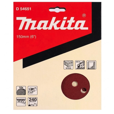 Makita 6"/150MM 240 GRIT Abrasive Sanding Disc VELCRO BACK D-54651 10PC/PACK
