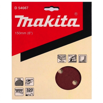 Makita 6"/150MM 320 GRIT Abrasive Sanding Disc VELCRO BACK D-54667 10PC/PACK