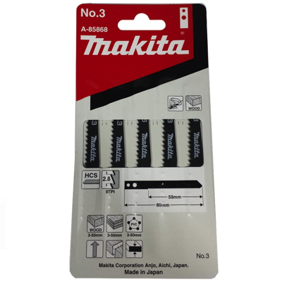 Makita A-85868 JIGSAW BLADE 5PC/PACK NO.3 FOR WOOD & PLASTICS