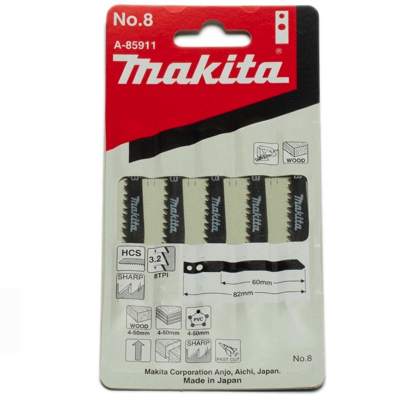 Makita A-85911 JIGSAW BLADE 5PC/PACK 8TPI FOR WOOD & PLASTICS