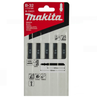 Makita B-10431 JIGSAW BLADE 5PC/PACK 132MM LENGTH 18TPI FOR METALS & PLASTICS