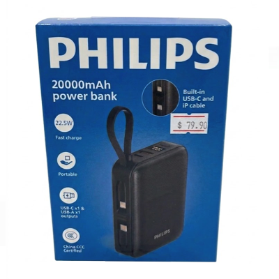 PHILIPS CCC-CERTIFIED POWER BANK 20000mAh FAST CHARGE USB-A USB-C OUTPUT