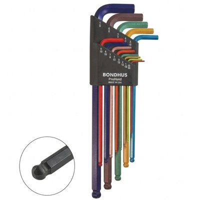 Bondhus BLX13XLCG HEX KEY L WRENCH SET With Ball End (Colour) Inches