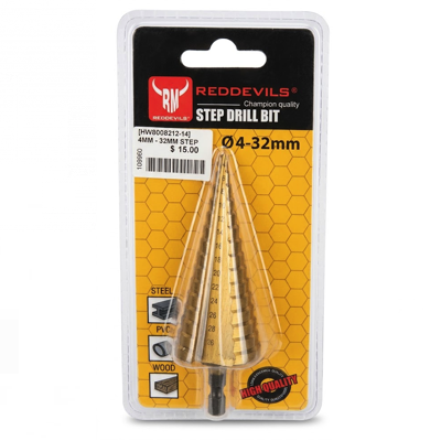 REDDEVILS STEP DRILL BIT HSS 4MM-32MM (1/4 HEX SHANK)
