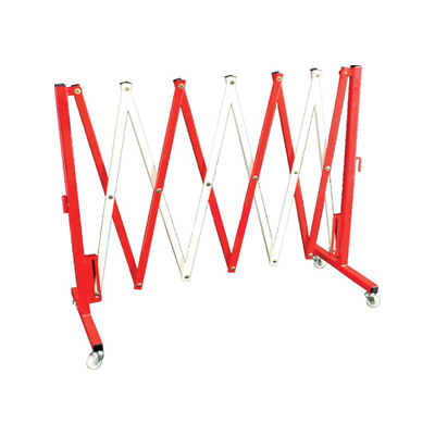 Retractable Steel Barricade Red & White With Castor Wheels