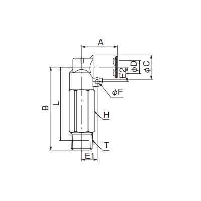 Chiyoda 4R-12R.M2L, Long Male Elbow Resin Body Push-In Fittings