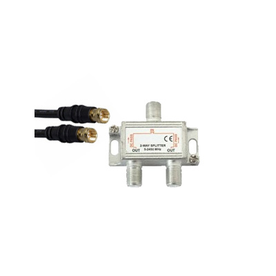 VISION Cable TV 2 Way Splitter w/ 10cm RG6 F-F Cable