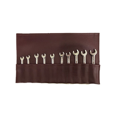River 10PC Mini Combination Spanners Set, Inches Imperial, 12 Points, In Bespoke PU Leather, Tool Pouch