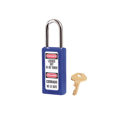 Masterlock 411BLUE, Blue Zenex Thermoplastic Safety Padlock, 1-1/2in (38MM) Wide with 1-1/2in (38MM) Shackle