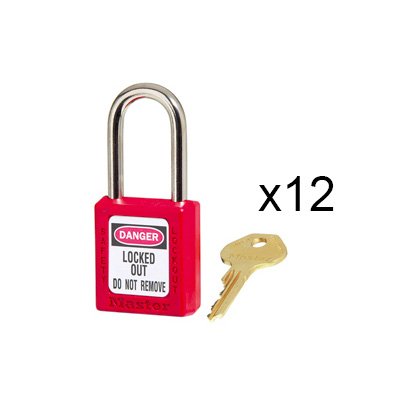Masterlock (Set Of 12) 410KAS12, Zenex Thermoplastic Safety Padlock, 1-1/2 (38MM) Wide, 1-1/2 (38MM) Tall Shackle