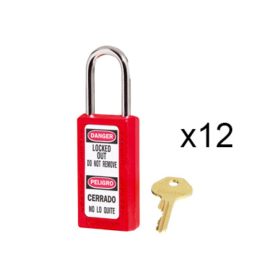Masterlock (Set Of 12) 411KAS12, Zenex Thermoplastic Safety Padlock, 1-1/2in (38MM) Wide, 1-1/2 (38MM) Shackle