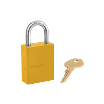 Masterlock S6835YLW, Yellow Aluminium Safety Padlock, 1-1/2in (38MM) Wide, 1"/25MM Tall Shackle, Key Retaining Safety Exclusive Cylinder