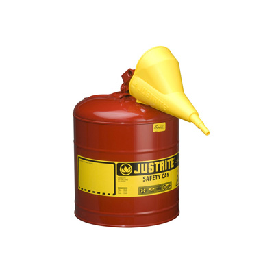 JUSTRITE 7150110, 5 GALLONS Safety Can With Funnel (Red For Flammable Liquids)