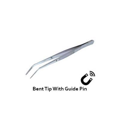 M10 TI-217, Stainless Steel Angled Tweezer with Guide-Pin (Magnetic Tip)