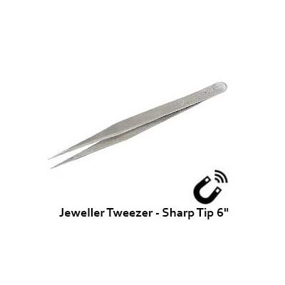 M10 TI-219, Stainless Steel Jeweller Tweezer With Sharp Tips (Magnetic Tip)