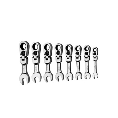 Bluepoint BOERSF708, 8PC, Short Flex Head, Reversible Ratcheting Combination Wrench Set (5/16 to 3/4)
