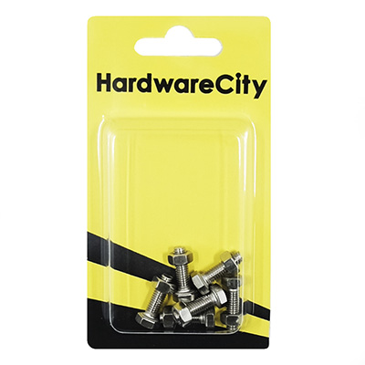 HWC SS316 Marine Fasteners, M5 X 16, Hexagon Bolts And Nut, 6PC/Pack
