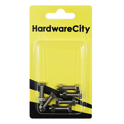 HWC SS316 Marine Fasteners, M5 X 20, Hexagon Bolts And Nut, 6PC/Pack