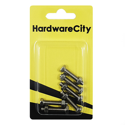HWC SS316 Marine Fasteners, M5 X 25, Hexagon Bolts And Nut, 6PC/Pack