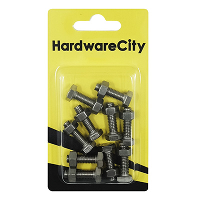 HWC SS316 Marine Fasteners, M6 X 20, Hexagon Bolts And Nut, 10PC/Pack