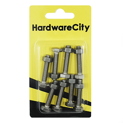 HWC SS316 Marine Fasteners, M6 X 30, Hexagon Bolts And Nut, 8PC/Pack