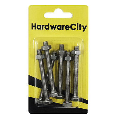 HWC SS316 Marine Fasteners, M6 X 55, Hexagon Bolts And Nut, 6PC/Pack